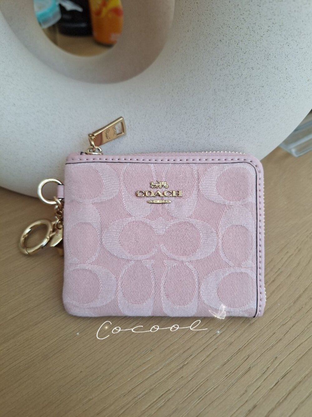 NWT Coach Women’s Zip Card Case Wallet Pink Signature Logo Keychain Charm - Picture 2 of 8